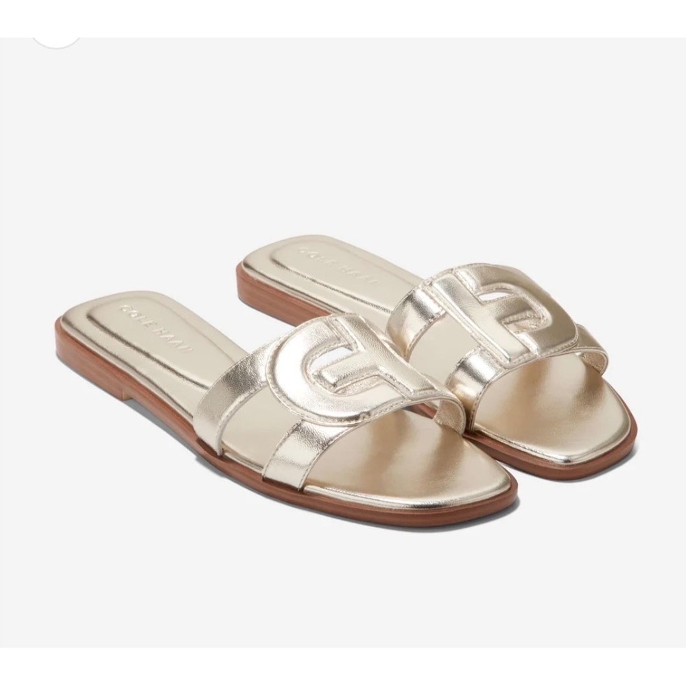 Cole Haan Chrisee Slide Sandals Logo Gold Size 9.5